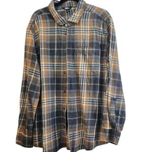 Eddie Bauer Men's XXL‎ Gray Yellow Plaid Long Sleeve Button Down Cotton Shirt